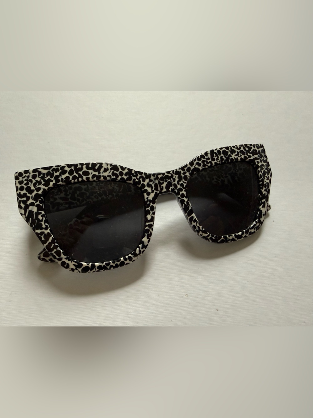 Anthropologie I-Sea Black and White Leopard-Print Cat Eye Sunglasses